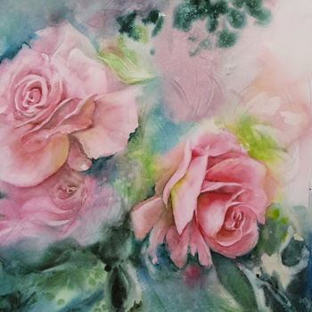 Pittura intitolato "Mon amie la rose.jpg" da Monique Delord, Opera d'arte originale, Acquarello