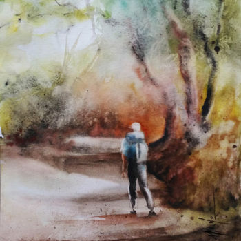 Painting titled "Sentier forestier-4…" by Monique Delord, Original Artwork, Watercolor