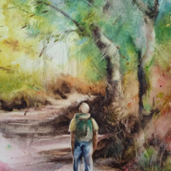 Painting titled "Sentier forestier-5…" by Monique Delord, Original Artwork, Watercolor