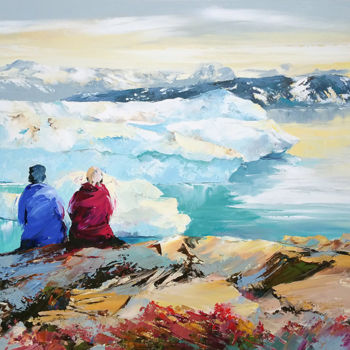 Schilderij getiteld "Bonjour Groenland !" door Monique Delord, Origineel Kunstwerk, Olie Gemonteerd op Frame voor houten bra…