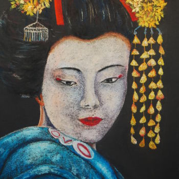 Pintura intitulada "pastel-portrait-jap…" por Monique Hirel, Obras de arte originais