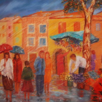 Painting titled "marché provençal so…" by Monique Hirel, Original Artwork