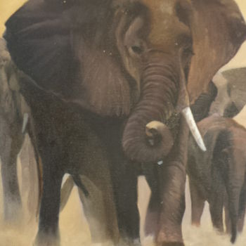 Painting titled "elephants-d-afrique…" by Monique Laffont-Serrati, Original Artwork