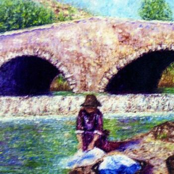 Peinture intitulée "Ancien pont du Brec…" par Monique Laville, Œuvre d'art originale, Huile