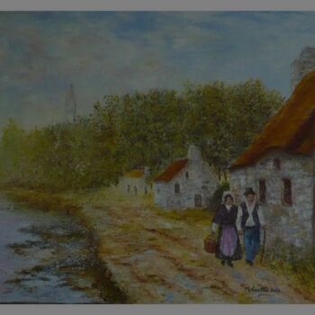 Painting titled "Paysage breton" by Monique Laville, Original Artwork, Oil