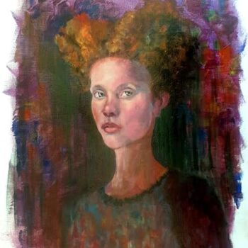 Pintura titulada "La fille aux cheveu…" por Monique Marie François (Moma), Obra de arte original, Oleo Montado en Otro panel…