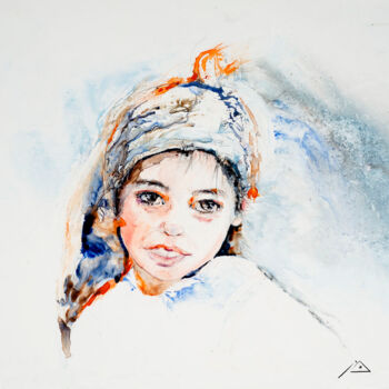 Painting titled "Petite Marocaine" by Monique Marie François (Moma), Original Artwork, Watercolor