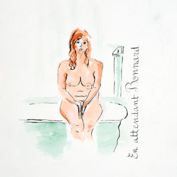 Malerei mit dem Titel "En attendant Bonnar…" von Monique Marie François (Moma), Original-Kunstwerk, Tinte