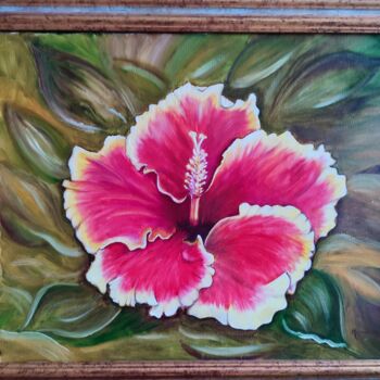 Painting titled "hibiscus" by Monique Maurice (Mona), Original Artwork, Acrylic Mounted on Wood Stretcher frame