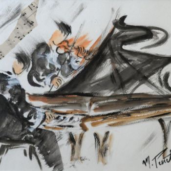 Peinture intitulée "Duo symphonique" par Monique Perret, Œuvre d'art originale, Aquarelle Monté sur Carton