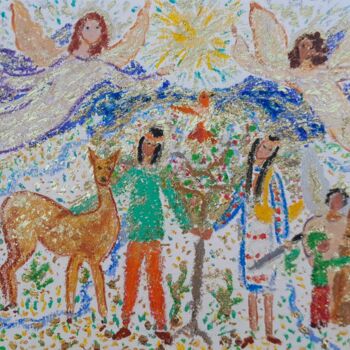 Pittura intitolato "Des anges sur tous…" da Monique Pouchet, Opera d'arte originale, Pastello Montato su Cartone