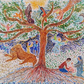 Pittura intitolato "L'arbre qui unit le…" da Monique Pouchet, Opera d'arte originale, Pastello Montato su Cartone