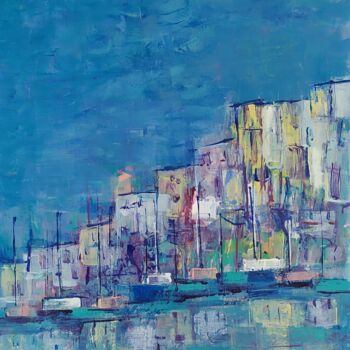 Painting titled "LE PORT" by Monique Rouquier (Jaine M), Original Artwork, Acrylic Mounted on Wood Stretcher frame