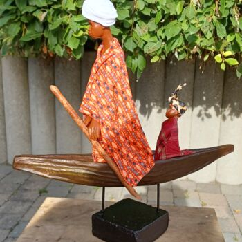 Sculpture intitulée "Masaï enfants" par Monique Schoonenburg (MSC), Œuvre d'art originale, Papier mâché