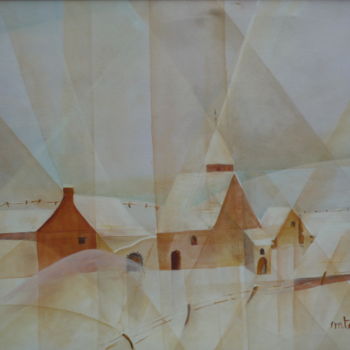 Painting titled "Village sous la nei…" by Monique Tackels, Original Artwork, Oil