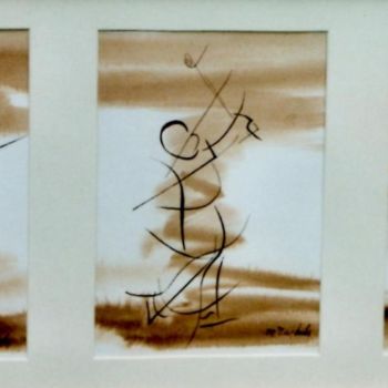 Drawing titled "golfeurs" by Monique Tackels, Original Artwork, Ink