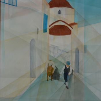 Painting titled "village grec" by Monique Tackels, Original Artwork, Oil