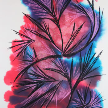 Peinture intitulée "Fleurs et Oiseaux d…" par Monique Vivian, Œuvre d'art originale, Aquarelle
