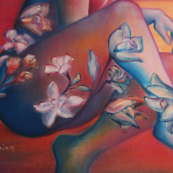 Peinture intitulée "Femme fleur - Détai…" par Monique Vivian, Œuvre d'art originale, Huile