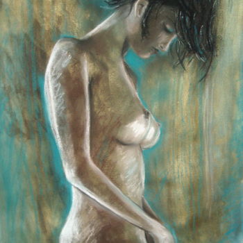 Dessin intitulée "nu bleu" par Monique Yenco Fusella, Œuvre d'art originale, Pastel