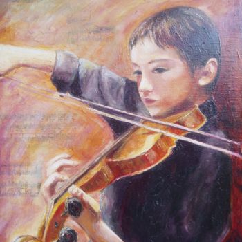 Pittura intitolato "l'enfant au violon" da Monique Yenco Fusella, Opera d'arte originale