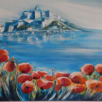 Peinture intitulée "coquelicots à Calvi" par Monique Yenco Fusella, Œuvre d'art originale