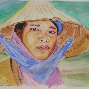 Schilderij getiteld "Jeune vietnamienne" door Monique Blons Baudouin, Origineel Kunstwerk