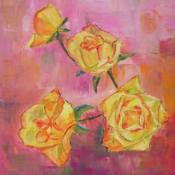 Schilderij getiteld "Roses" door Monique Blons Baudouin, Origineel Kunstwerk