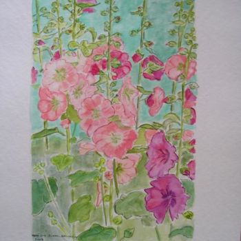 Schilderij getiteld "roses trémières" door Monique Blons Baudouin, Origineel Kunstwerk
