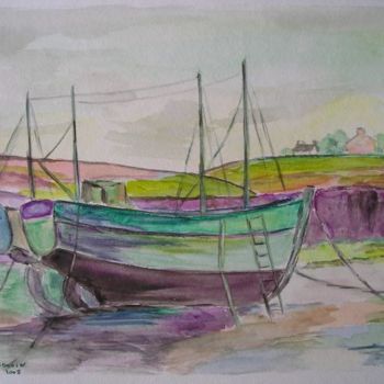 Painting titled "bateaux verts" by Monique Blons Baudouin, Original Artwork