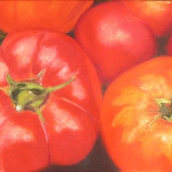 Painting titled "Tomates" by Monique Arnold-Frigerio (ARNOLD), Original Artwork, Oil