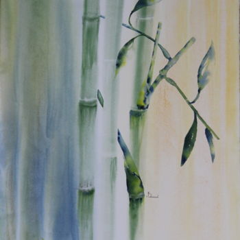 Painting titled "Bambou "Zen attitud…" by Durand Monique, Original Artwork, Watercolor