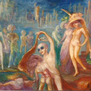 Ζωγραφική με τίτλο "Défilé de mode près…" από André Helluin, Αυθεντικά έργα τέχνης, Λάδι