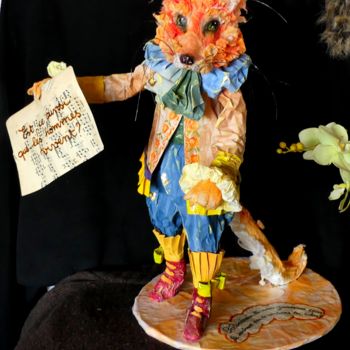 Sculptuur getiteld "Le renard" door Monizza, Origineel Kunstwerk, Papier