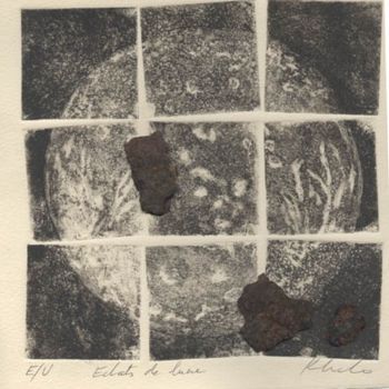 Gravures & estampes intitulée "Eclats de lune 3" par Kliclo, Œuvre d'art originale, Gravure