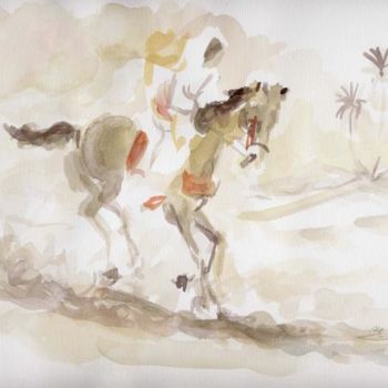 Peinture intitulée "cavalier" par Béchir Kouniali, Œuvre d'art originale