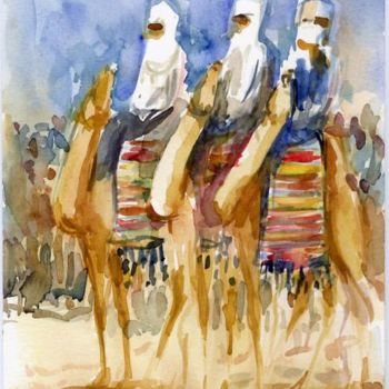 Pintura intitulada "chameaux.jpg" por Béchir Kouniali, Obras de arte originais