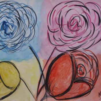Painting titled "cuatro flores" by Rona Monte, Original Artwork