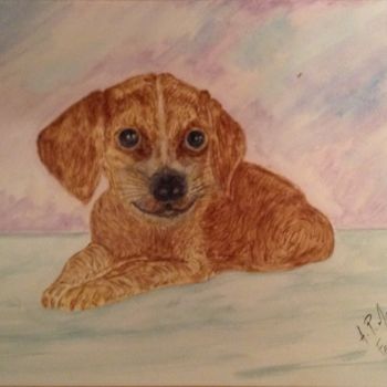 Painting titled "Beagle puppy" by Armindo Monteiro (Pedrosa), Original Artwork, Watercolor