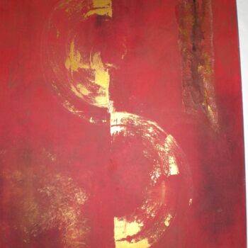 Painting titled "Red & Gold Cycle" by Moon, Original Artwork, Oil