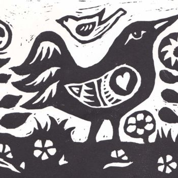 Printmaking titled "blackbird" by Penny Wright, Original Artwork, Linocuts