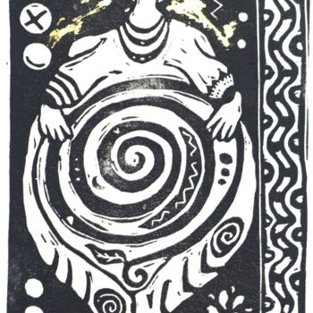 Incisioni, stampe intitolato "Neolithic goddess I" da Penny Wright, Opera d'arte originale, Incisioni su linoleum