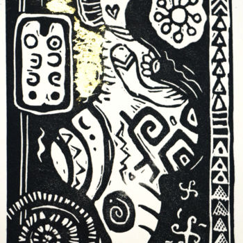 印花与版画 标题为“Neolithic goddess II” 由Penny Wright, 原创艺术品, Linocuts