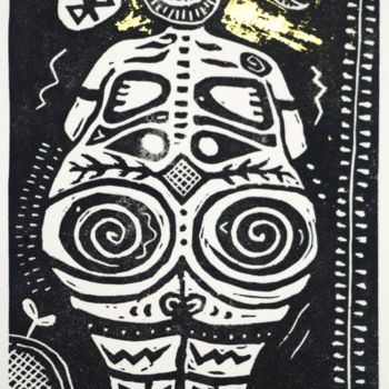 Printmaking titled "neolithic goddess I…" by Penny Wright, Original Artwork, Linocuts