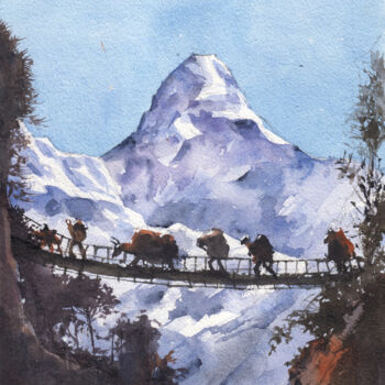 Painting titled "Hill View" by Mopasang Valath, Original Artwork, Watercolor