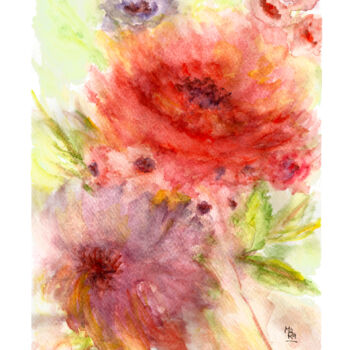 Pintura titulada "Flores del jardín" por Mora Castela, Obra de arte original, Acuarela