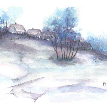 Pintura titulada "Invierno en el monte" por Mora Castela, Obra de arte original, Acuarela