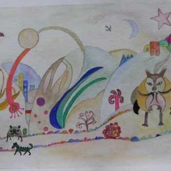 Malerei mit dem Titel "Drôle de planète" von Bernadette Mora, Original-Kunstwerk