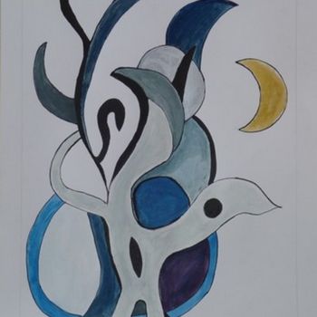 Painting titled "Fleur de nuit" by Bernadette Mora, Original Artwork