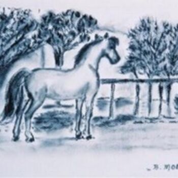 Painting titled "Petit cheval curieux" by Bernadette Mora, Original Artwork